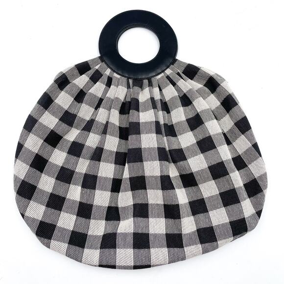 Mansur Gavriel Checkered Market Bag Black White Gingham Canvas‎ Large Plaid - Picture 3 of 10
